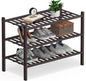 Haddockway Large 3 Tier Bamboo Shoe Rack Storage Organizer, Multifunctional Free Standing Stackable Shoe Shelf with Grid Panel for Closet,Hallway,Entryway,Small Space 27"x12"x21"(Brown, 3-Tier(Large))