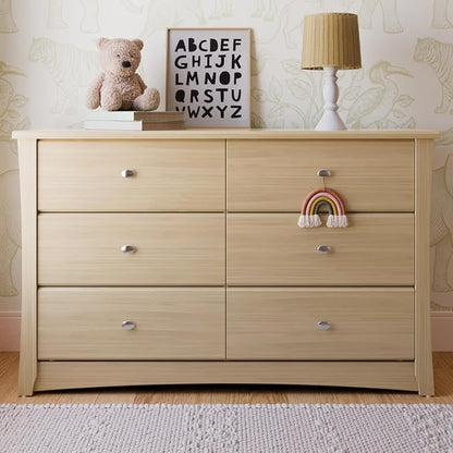 Storkcraft Crescent 6 Drawer Double Dresser (Driftwood) – GREENGUARD Gold Certified, Nursery Dresser for Kids Bedroom