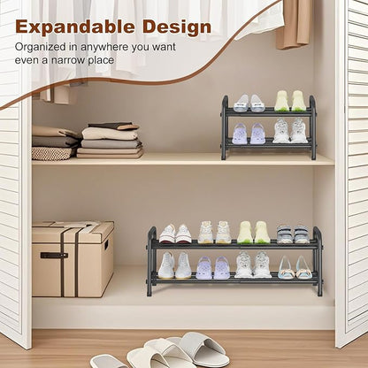 KANAV 2-Tier Expandable Shoe Rack, Adjustable Shoe Organizer & Storage for Closet, Small Space Saving Shoe Rack for Entryway, Bedroom, or Office – Sturdy & Durable Design
