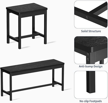 GarveeHome 5-Piece Dining Table Set for 4-8 People, 63" Large Extendable Kitchen Table Set with 2 Benches and 2 Square Stools, Modern Dining Room Furniture Sets, Easy Assembly, Black
