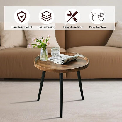 Jessie Small Round Coffee Tables,40x40x48cm Mid Century Modern Nesting Tables,Easy Assembly Circle Walnut Coffee Tables with Non-Slip Feet,Nesting Coffee Table for Living Room Balcony Yard