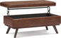SIMPLIHOME Owen 42 inch Wide Mid Century Modern Rectangle Lift Top Large Coffee Table Storage Ottoman in Distressed Saddle Brown Vegan Faux Leather, Assembled, for the Living Room and Entryway
