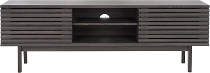 SAFAVIEH Aricia TV Stand for up to 65" Flatscreen – Distressed Black, 2 Sliding Doors with Interior Storage, 1 Open Shelf, Entertainment Media Console (MED9633E)