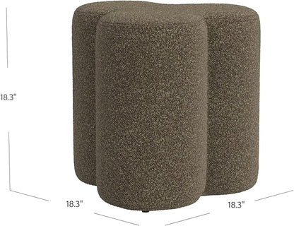 HomePop Upholstered Clover Shaped Ottoman (No Lid, Seat Only) Home Décor | Foot Rest Pouf – Dark Brown Boucle