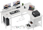 59 inch L Shaped Computer Desk with Power Outlets, Home Office Desk with 4 Adjustable Storage Drawers & 2 Monitor Stands, Two Person Gaming Table for Bedroom, White