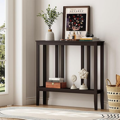 ELYKEN Console Tables for Entryway, 36.2" Long 2 Tier Hallway Table Behind Couch, 7” Narrow Sofa Table for Entrance, Entry, Living Room, Brown