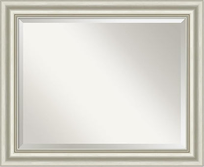 Amanti Art Bathroom Mirror for Over Sink, 28x34 Sophia Silver Rectangle Vanity Mirror, Large Traditional Frame, Hangs Horizonally and Vertically, Bathroom Wall Decor, Beveled Edge