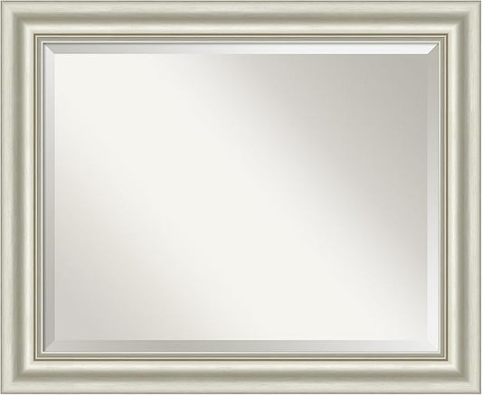 Amanti Art Bathroom Mirror for Over Sink, 28x34 Sophia Silver Rectangle Vanity Mirror, Large Traditional Frame, Hangs Horizonally and Vertically, Bathroom Wall Decor, Beveled Edge