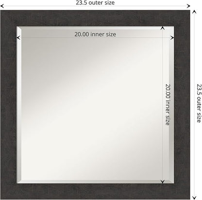 Amanti Art Brown Wall Mirror 24x24 Rustic Plank Espresso Narrow Square Bathroom Mirror for Wall Decor Living Room, Medium Rustic Farmhouse Frame, Hangs Horizonally and Vertically, Bathroom Decor