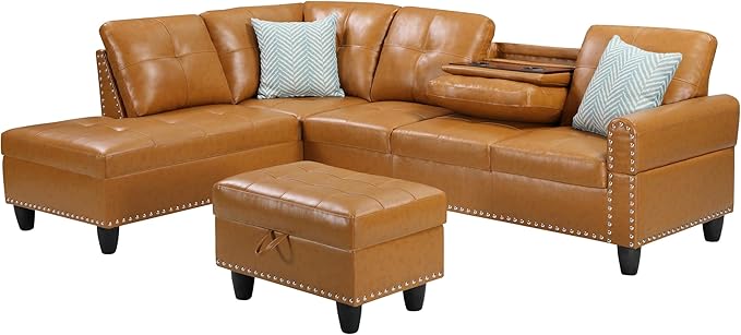 Evan Sectional Sofa or Couch with Ottoman for Living Room, Apartment, Bedroom, Office