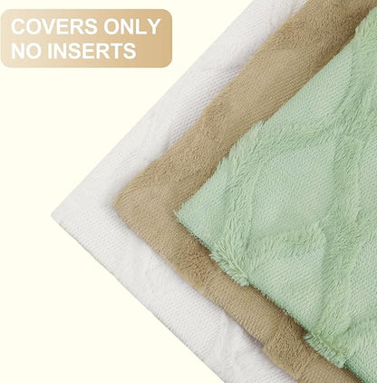 decorUhome Throw Pillow Covers 24x24 Inch Set of 2, Soft Plush Faux Fur Wool Sage Green Couch Pillow Covers, Decorative Neutral Pillow Cases for Bed Sofa Living Room Home Decor