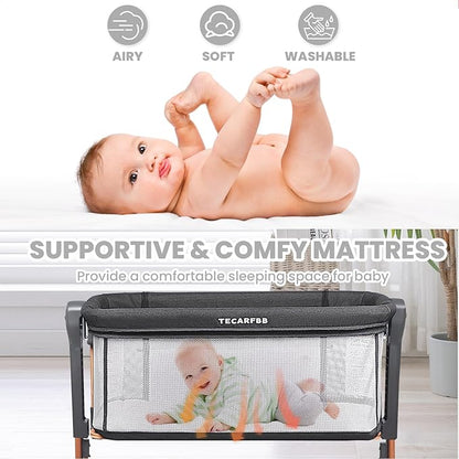 Baby Bassinet, 3 in 1 Bedside Sleeper for Newborn, Bedside Bassinet for Baby with 6 Adjustable Height, Soft Mattress, Compact, Easy to Fold