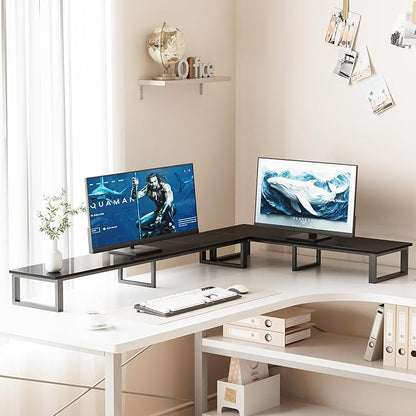59" Large TV Riser Stand for 32-75 Inch TV, TV Shelf with Steel Legs, Tabletop TV Riser for Home Living Room, Study Office (Black)
