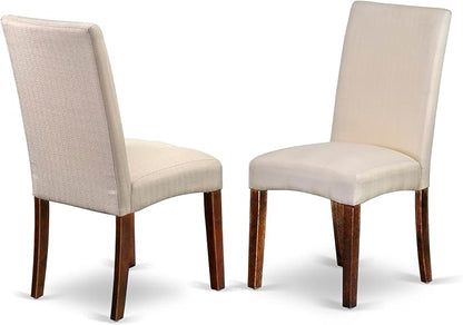 East West Furniture DLDR3-MAH-01 3 Piece Kitchen Table & Chairs Set Contains a Round Dining Room Table with Dropleaf and 2 Cream Linen Fabric Parson Dining Chairs, 42x42 Inch, Mahogany