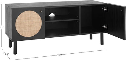 SAFAVIEH Home Collection Ophelia Black 2-Door 2-Shelf Entertainment Media Stand (Fits up to a 50" Flatscreen TV)