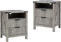 Grey Nightstand with Charging Station Set of 2-20 Inch Wide Farmhouse Fluted Bedside Table with 2 Drawers, Modern Wood End Side Table for Bedroom Study Storage Home