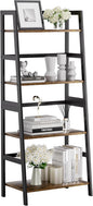 HITNET Ladder Shelf, 4 Tier Bookshelf with Bamboo Frame, Freestanding Bathroom Storage Shelving Unit for Living Room, Home Office, Bedroom, Rustic Brown and Black