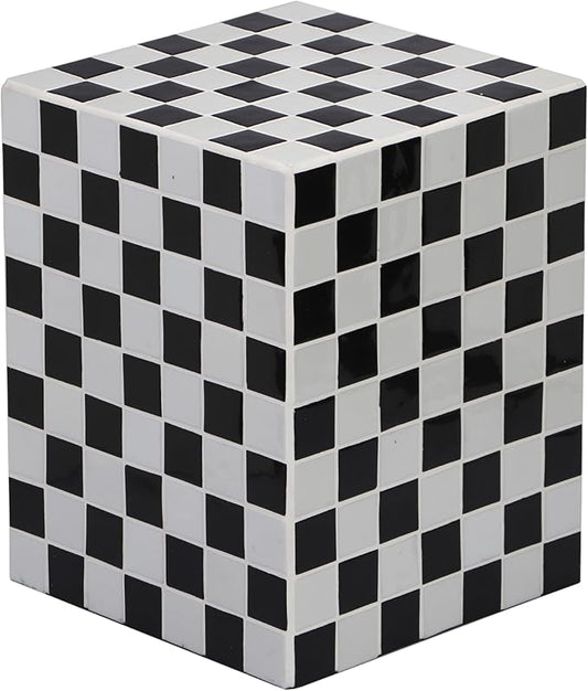 JONATHAN Y END2000K Callista 18" Modern Bohemian Ceramic Tiled Rectangle End Table, Side Table, Accent Table for Living Room, Bedroom, Light Gray/Black