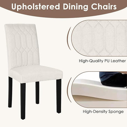 VECELO Upholstered Dining Chairs Set of 6, Modern Accent Parsons with Comfort Seat, Solid Wood Legs w/Rubber Footpads, for Living Room Kitchen, Beige