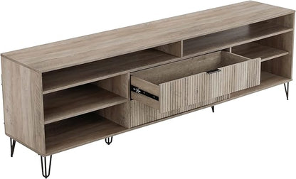 Manhattan Comfort Dumbo Mid Century Modern TV Stand for Televisions up to 80 Inches, Home Entertainment Center with Storage, 6 Shelves, 2 Drawers, No Tool Assembly, 85" Wide, Golden Brown