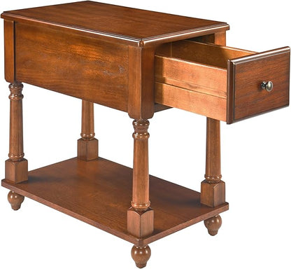 LEEMTORIG Set of 2 Solid Wood End Table Narrow Side Table with Drawer, Cherry Wood End Table Living Room, 13" W Slim Bedside Table, 22" D x 22.3" H, No-Tools Assembly, Beeswax Brown BBJ-004-DR