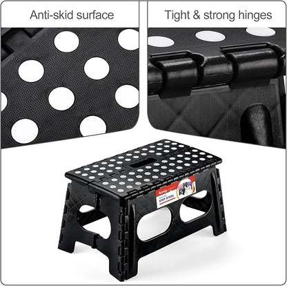 ACSTEP Folding Step Stool, 15-Inch Extra Wide 9Inch Height Heavy Duty Stepping Stool More Safe and Comfortable Non Slip Foldable Step Stool for Kids and Adults Black, 10 Pack