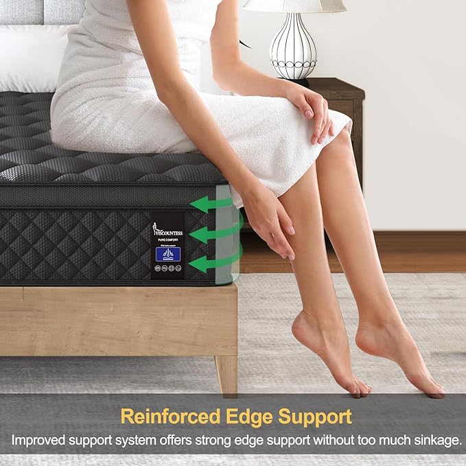 Twin Hybrid Mattress, 12 Inch Medium Mattress Euro Top for Back & Lumbar Support, Individual Pocket Spring Bed for Motion Isolation & Pressure Relief
