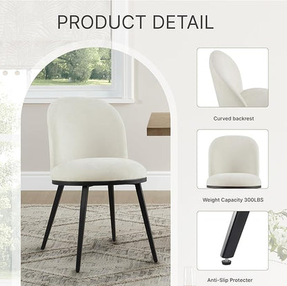 Dining Chairs Set of 4, Fabric Upholstered Dining Room Chairs with Ergonomic Backrest & Metal Legs, Modern Kitchen Side Chairs for Home, Restaurant, and Café, Ivory, 2 Boxs