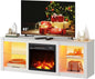 WLIVE 58 Inches Fireplace TV Stand with LED Lights, Modern Entertainment Center with 18'' Electric Fireplace & Adjustable Glass Shelves, Sturdy Media Console for Living Room, Bedroom,Gaming (White)