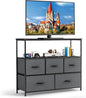 TV Stand, 5 Fabric Drawers Dresser Entertainment Center for TV up to 45 inch Wooden Media Console Table Storage Organizer with Open Shelf, for Living Room, Bedroom, or Small Space, Gray