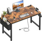 Lufeiya Computer Desk with Power Outlet, 47 inch Teen Study Table Home Office Work Writing Gaming Desks with Charging Station Outlets Built in, Brown