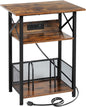 AMHANCIBLE Record Player Stand with Charging Station, Large Turntable Stand with Storage Cabinet, 3 Tier End Table Hold Up to 100 Albums, Record Stand for Vinyl, Living Room, Brown, HETCD012BR-1