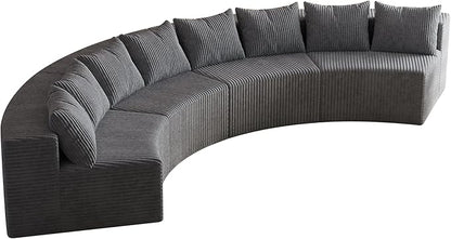 KEIKI Corduroy Curved Sectional Sofa, 4 Seater Symmetrical Modular Semi Circular Couch, Deep Seat Tufted Corner Sofa for Living Room, Lobby, Gray