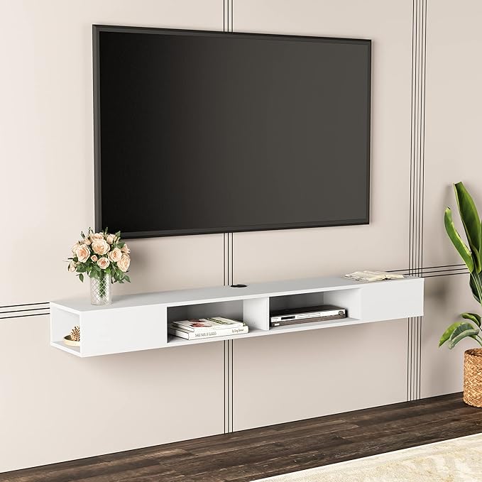WAMPAT 70 inch Floating TV Stand, Entertainment Center Media Console, Wall Mounted Shelf Media Console Cabinet for Storage for 65/70/75 Inch TVs, White
