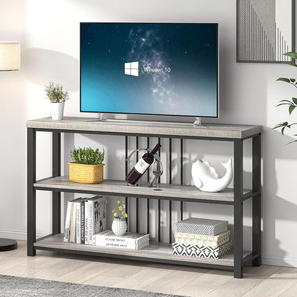 FOLUBAN Console Tables for Entryway, Sofa Table with 3 Tier Storage for Living Room Hallway Foyer Behind Couch, Rustic Light Grey