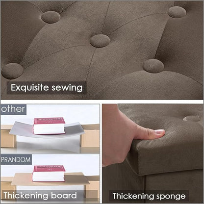 PRANDOM Extra Large Ottoman with Storage [1-Pack] Velvet Folding Small Square Foot Stool with Lid for Living Room Bedroom Coffee Table Dorm Dark Coffee 30.5x15x15 inches