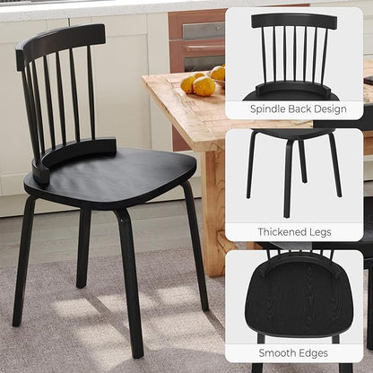 Unovivy Black Dining Chairs Set of 4, Wooden Windsor Chairs, Farmhouse Kitchen Chairs, Black Spindle Chair for Dining Room, Restaurant