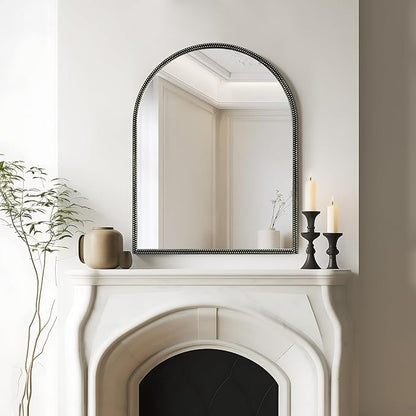 WallBeyond Black Vintage Mirror for Vanity 28x36 Inch, Gold Antique Mirror with Ornate Beaded Frame for Bathroom, Living Room, Fireplace, Entryway