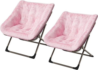 Comfy Chair for Adults, Foldable Living Room Chairs, Soft Faux Fur Folding Lounge for Bedroom Living Room Dorm Rooms, Flexible Reading Chair for Teens (2, Pink, Extra Large)