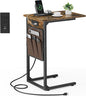 Vagusicc C Shaped End Table with Charging Station, Small Side Table for Couch, Tall Sofa Table Couch Side Tables, Slide Under Sofa Table TV Tray Arm C Tables for Living Room, Bedroom, Bedside, Brown