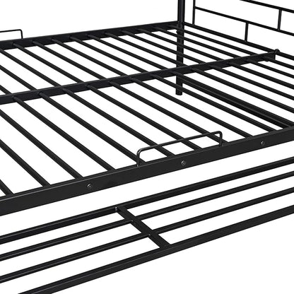 Metal Full Over Full Bunk Bed with Storage Shelf and Guardrails,Multifunctional Bed Frame w/Ladder,Can Seperated into 2 Beds,No Spring Needed,for Kids Boys Girls Teens,Black
