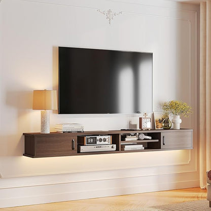 Floating TV Stand,66'' Wall Mounted TV Console,Floating TV Shelf,Wall TV Cabinet,Floating Entertainment Shelf,Walnut