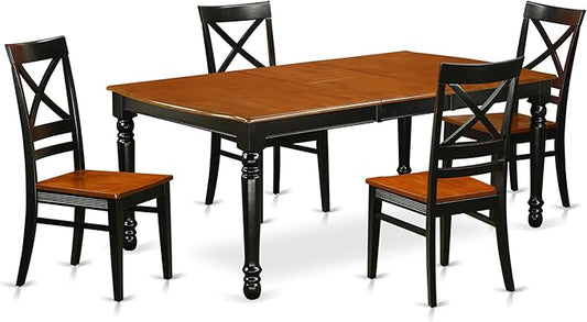 East West Furniture DOQU5-BCH-W 5 Piece Modern Dining Table Set Includes a Rectangle Wooden Table with Butterfly Leaf and 4 Kitchen Dining Chairs, 42x78 Inch, Black & Cherry