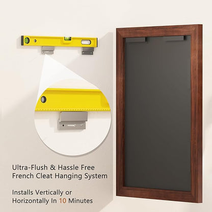 VocalStar Rustic Wood Framed Mirror 18 x 26 Inch, Natural Dark Brown Wooden Rectangle Bathroom Vanity Wall Mirror for Farmhouse Boho Decor, 1/4-inch Shatterproof Glass | Waterproof