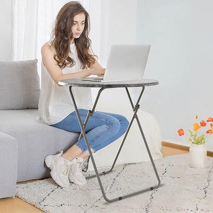 TV Tray Table, Portable TV Dinner Table for Eating, Small Foldable Round Table, TV Side Trays Table Set of 2, Snack Table for Couch, Living Room, Outdoor, Small Space (Black Marble, 2Pcs)