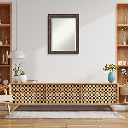 Amanti Art Brown Wall Mirror 28x22 Caleb Brown Rectangle Bathroom Mirror for Wall Decor Living Room, Medium Rustic Farmhouse Frame, Hangs Horizonally and Vertically, Bathroom Decor, Beveled Edge