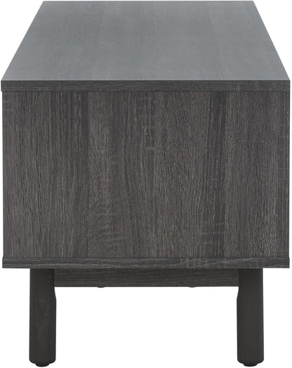 SAFAVIEH Aino TV Stand for up to 60" Flatscreen – Distressed Black, 2 Sliding Doors with Interior Storage, 1 Open Shelf, Entertainment Media Console (MED9619E)