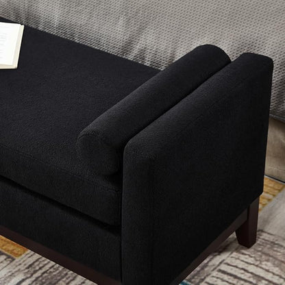 24KF Large Upholstered Boucle Fabric Ottoman with Pillows,Comfort Padded Window Bench for Living Room,Entryway Bench,5095-Black