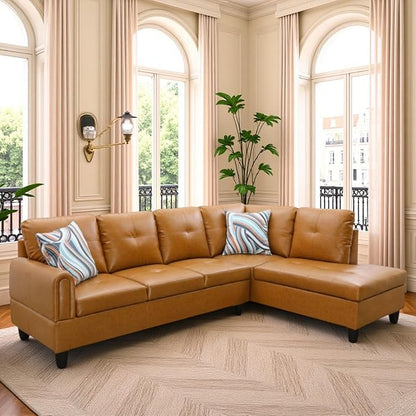 L Shaped Couch Sectional Couches with Chaise, 3 Pieces Modular Convertible Sofa for Living Room Furniture Sets and Small Apartment Faux Leather, Ginger