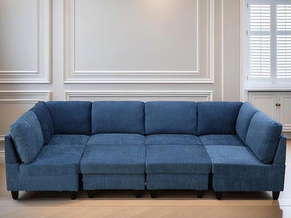 U Shaped Sectional Couch, Convertible Modular Sectional Sofa with Ottomans, 8 Seat Comfy Corner U Shaped Couch Lounge Modern Modular Couches for Living Room Apartment, Blue
